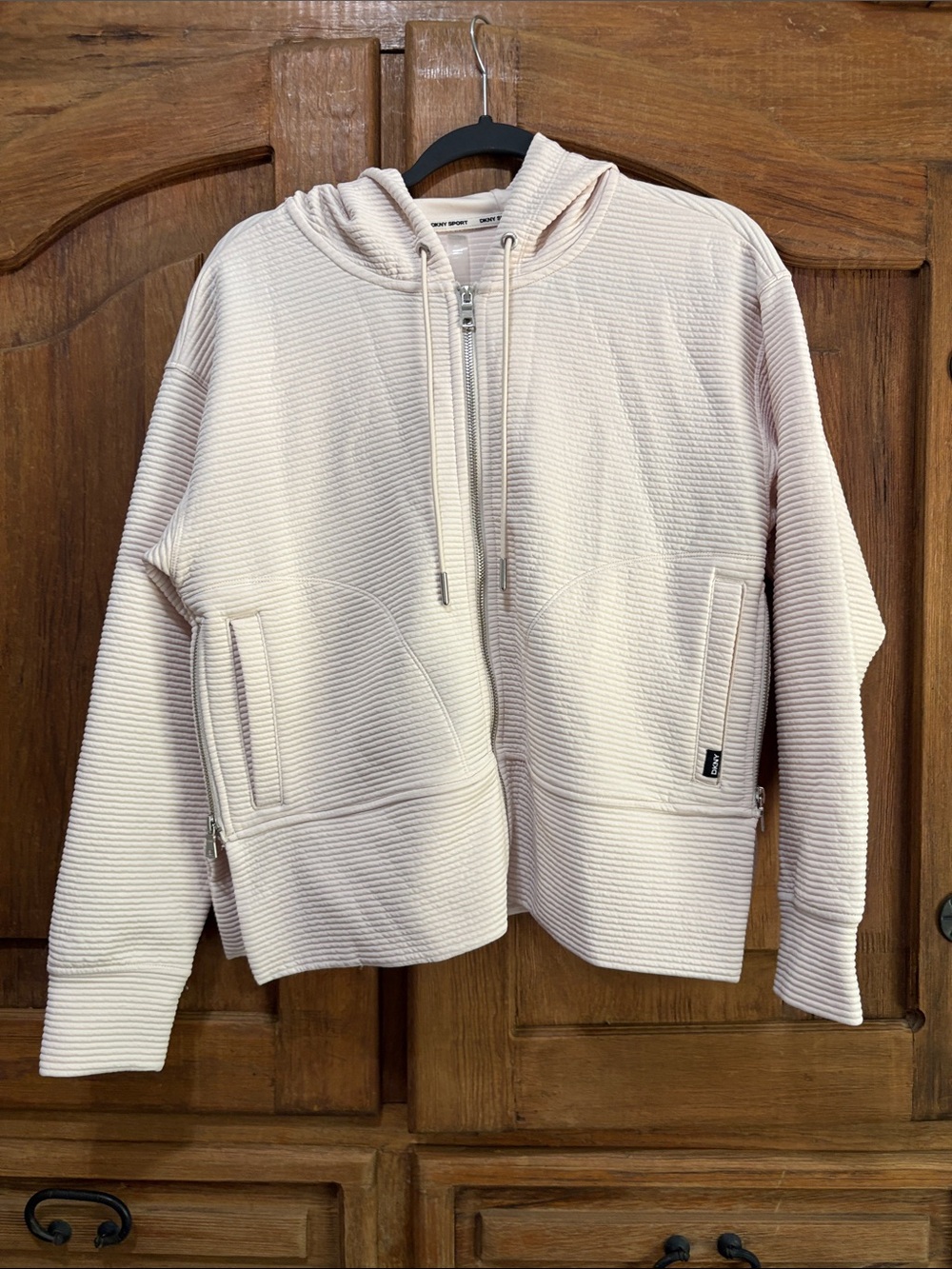 DKNY Cream Ribbed Zip Hoodie